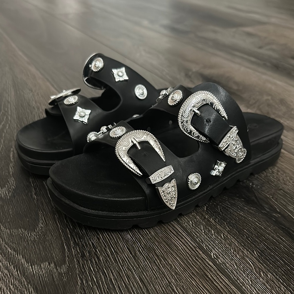 Black Sandals with Silver Buckles